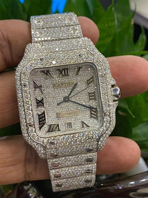 diamond mens cartier watch|cartier santos iced out price.